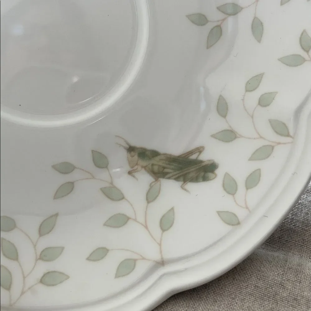 Lenox Butterfly Meadow Saucer featuring a leaf motif and a grasshopper 6 inch